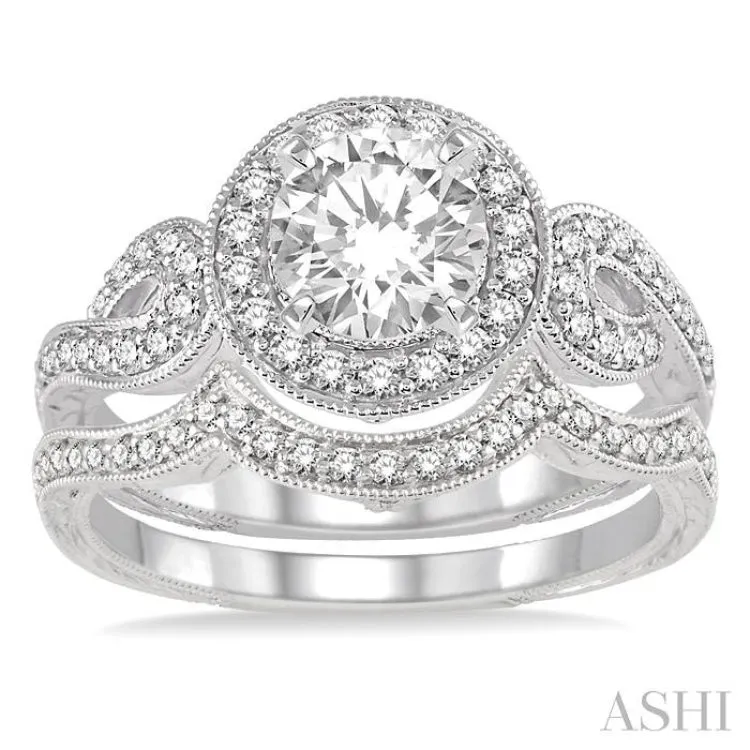 1 Ctw Diamond Wedding Set with 3/4 Ctw Round Cut Engagement Ring and 1/6 Ctw Wedding Band in 14K White Gold