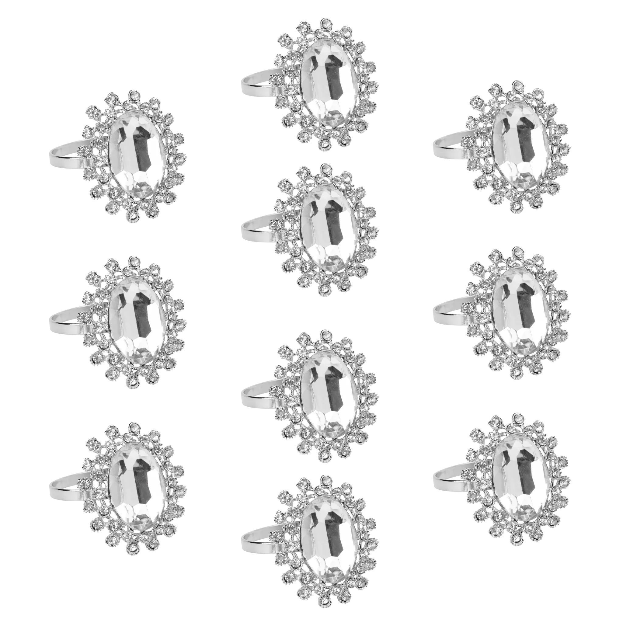 10 pc/pk Royal Diamond Napkin Ring Holder - Silver