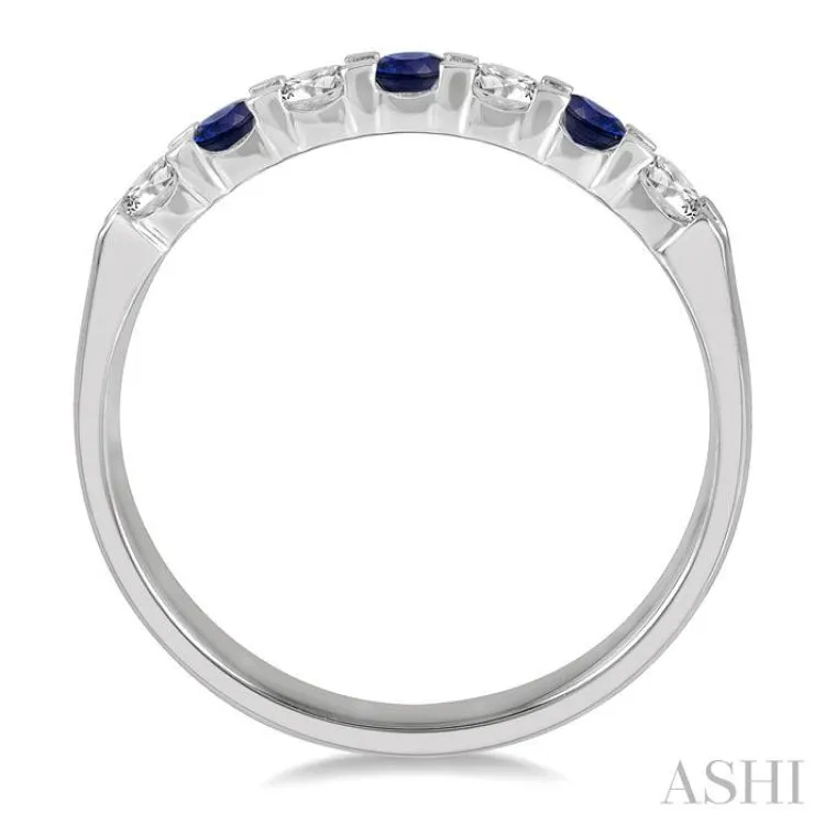 1/4 ctw Round Cut Diamond and 2.6MM Sapphire Precious Wedding Band in 14K White Gold