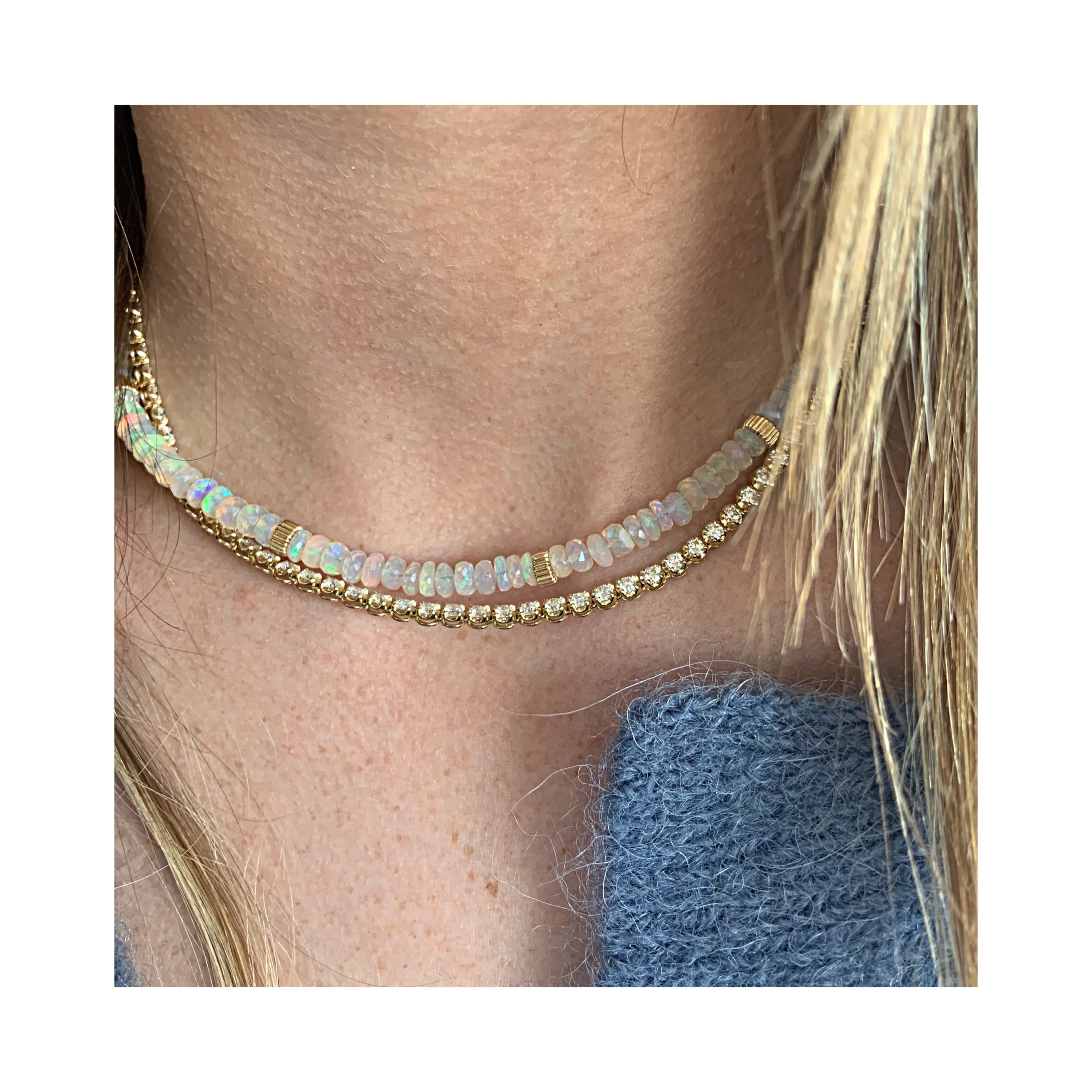 14K Opal And Gold Bead Necklace