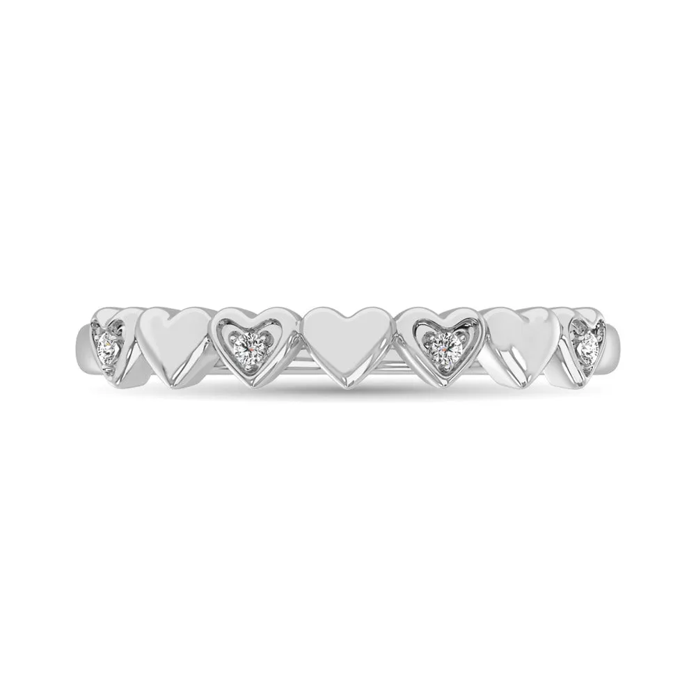 14K White Gold Diamond Accent Little Heart Stackable Band