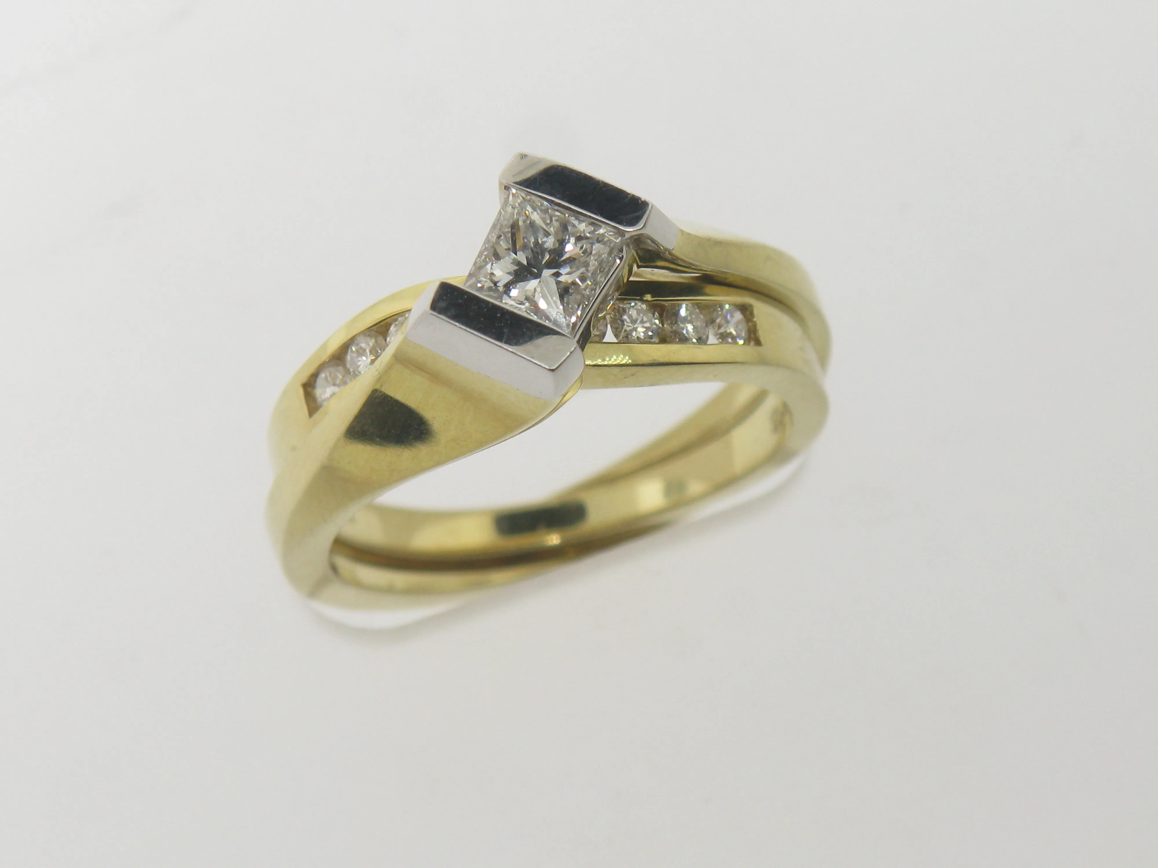 14K Yellow and White Gold Tu Tone Diamond Wedding Set .76 CT TW Size 6-1/4