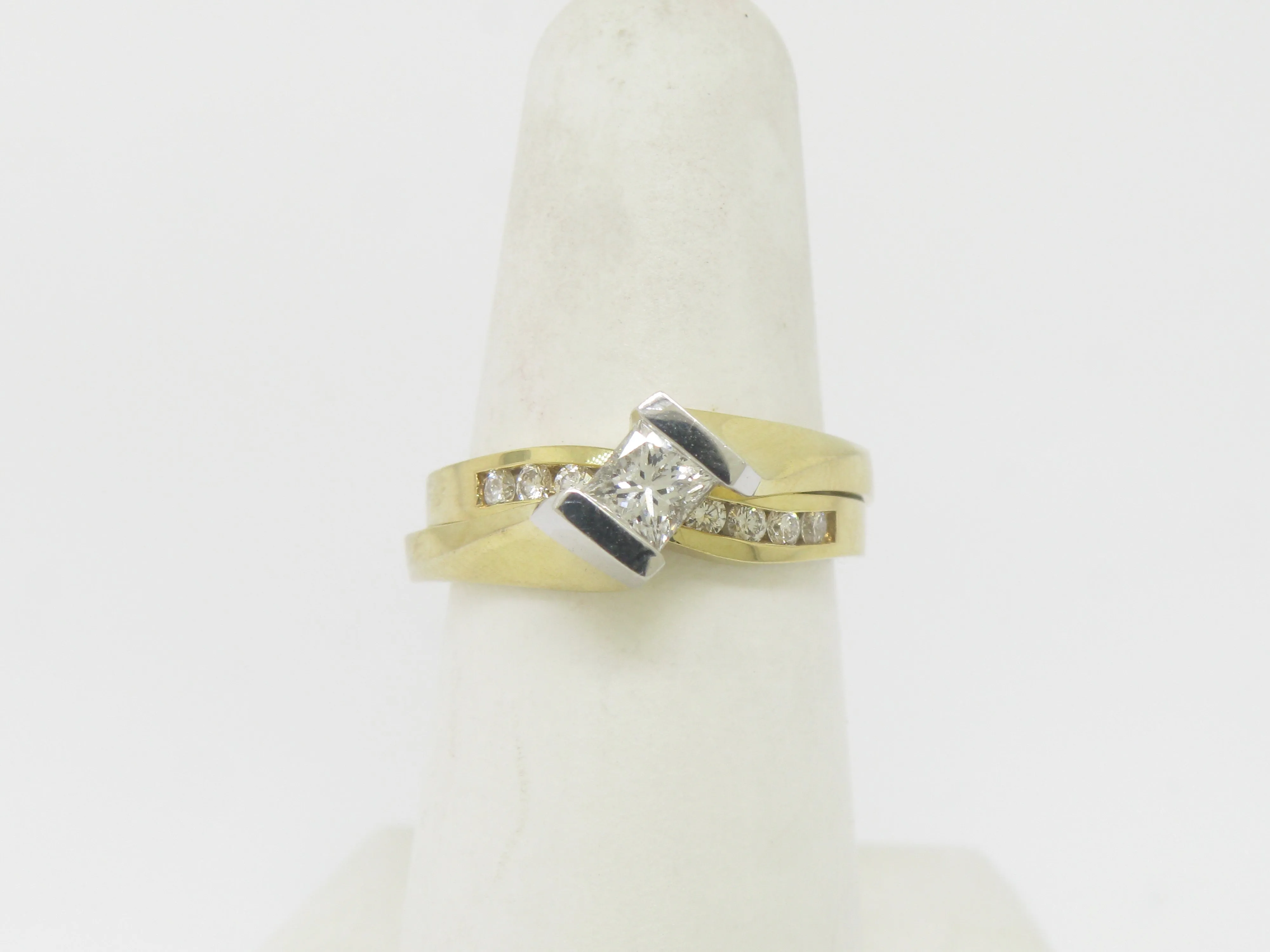 14K Yellow and White Gold Tu Tone Diamond Wedding Set .76 CT TW Size 6-1/4