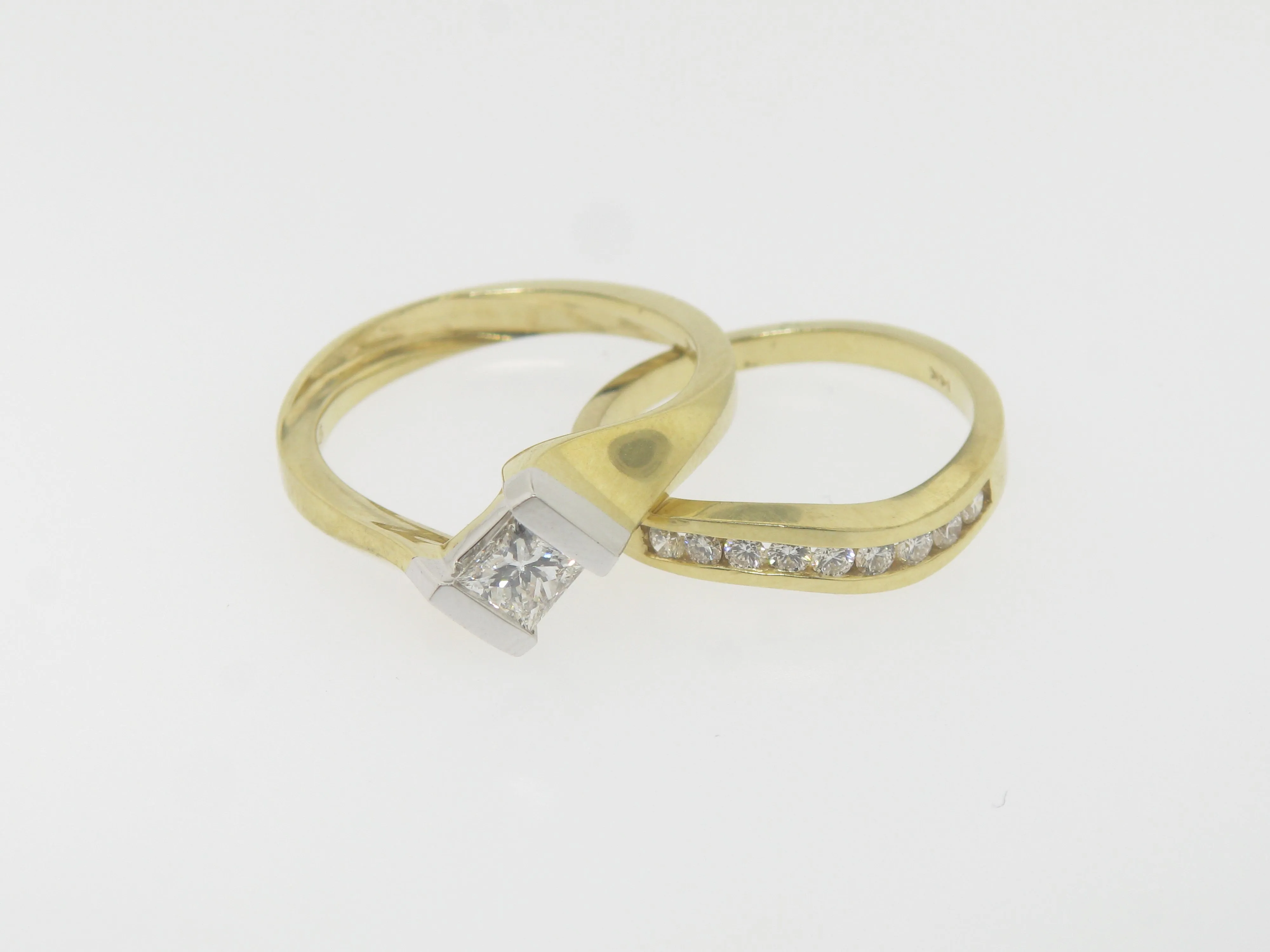 14K Yellow and White Gold Tu Tone Diamond Wedding Set .76 CT TW Size 6-1/4