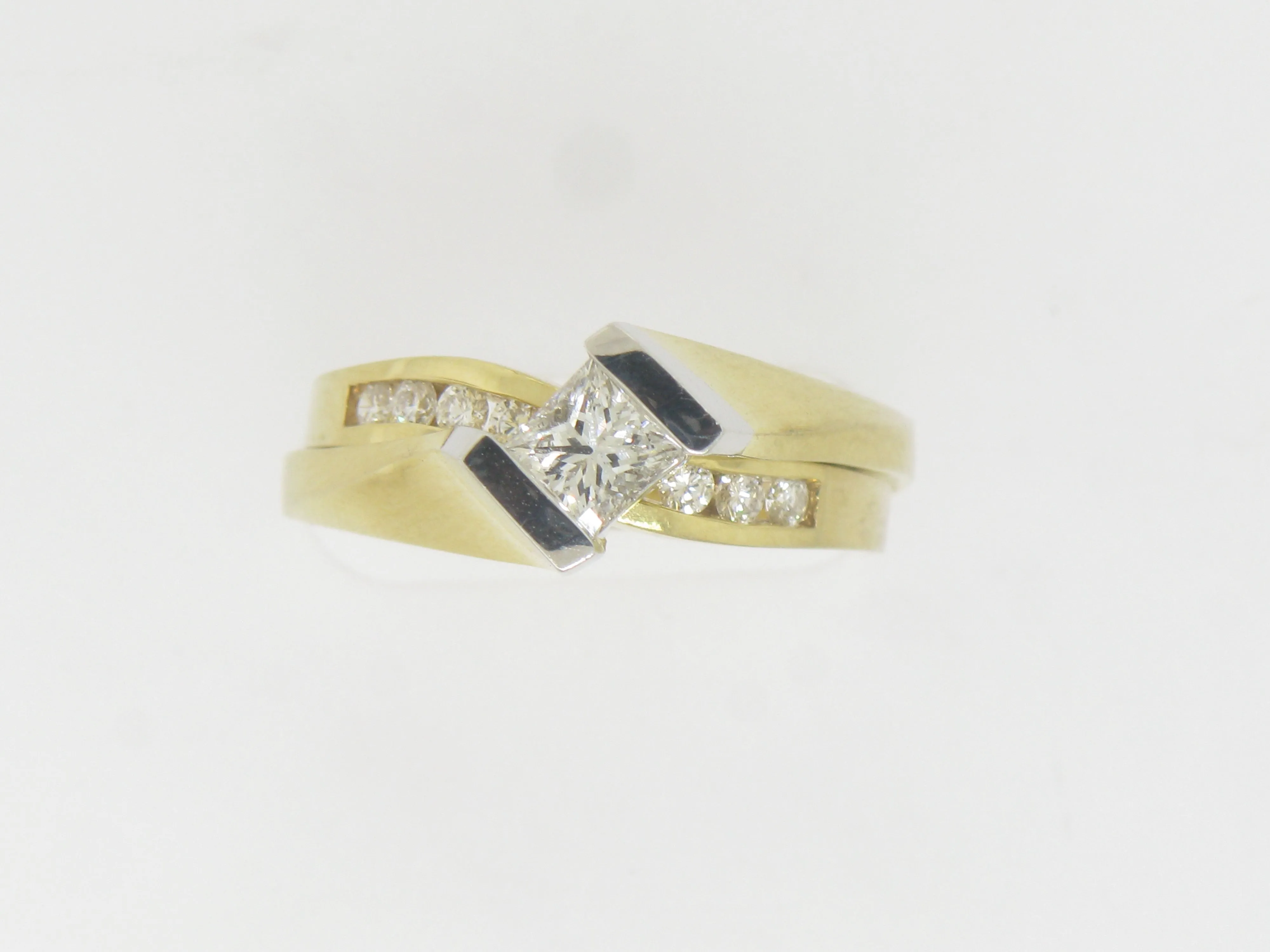 14K Yellow and White Gold Tu Tone Diamond Wedding Set .76 CT TW Size 6-1/4