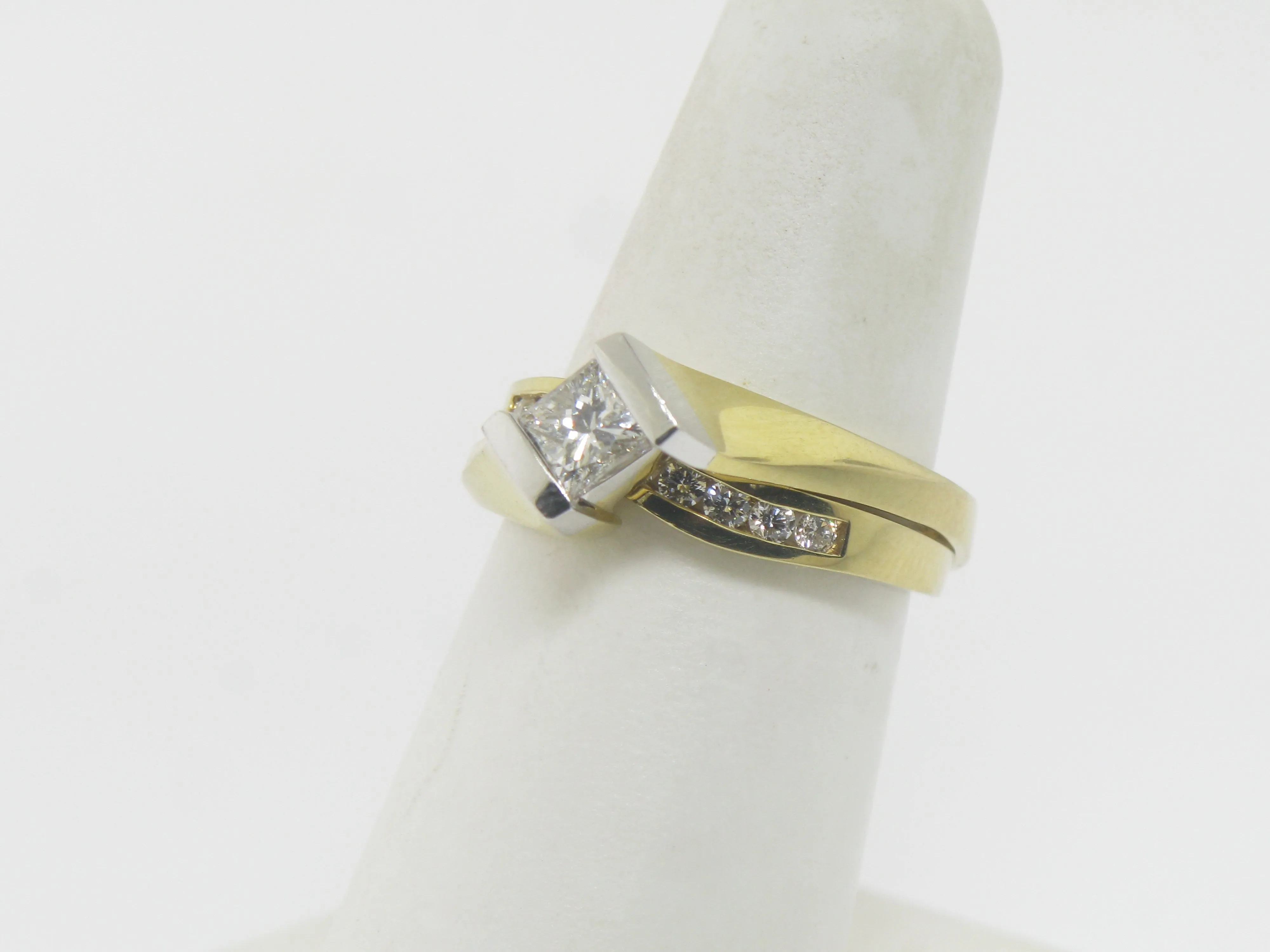 14K Yellow and White Gold Tu Tone Diamond Wedding Set .76 CT TW Size 6-1/4