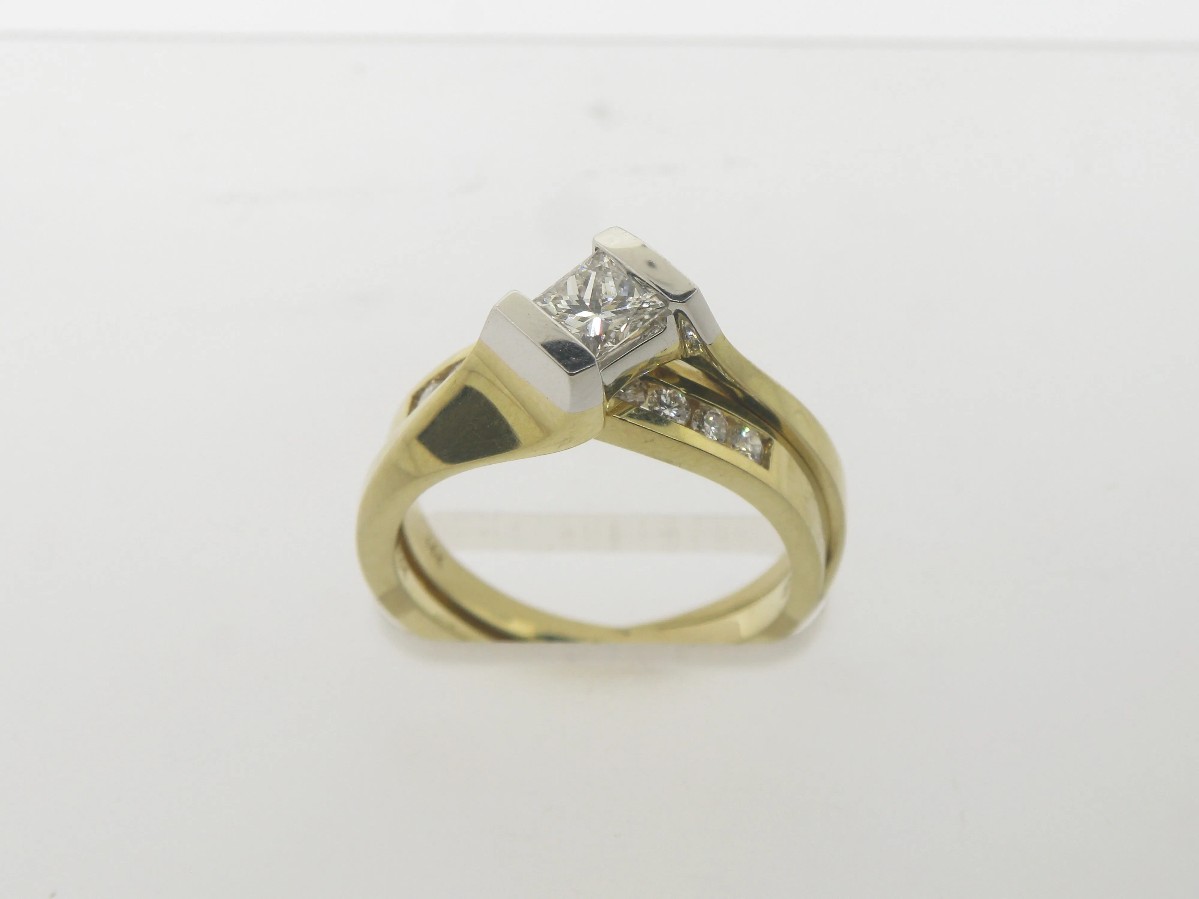 14K Yellow and White Gold Tu Tone Diamond Wedding Set .76 CT TW Size 6-1/4