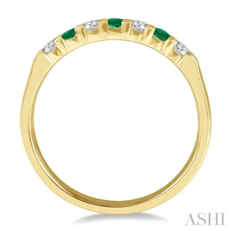 1/5 ctw Round Cut Diamond and 2.3MM Emerald Precious Wedding Band in 14K Yellow Gold