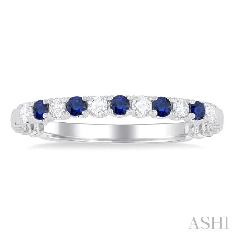 1/6 ctw Round Cut 1.75MM Sapphire and Diamond Precious Wedding Band in 14K White Gold