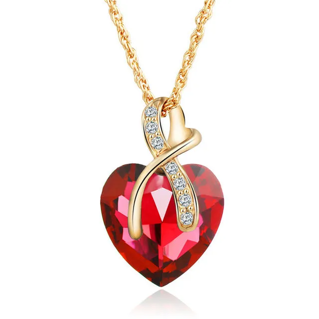 17KM 2016 Fashion Jewelry 4 colors Austrian Crystal Heart Pendant Necklace Women Gold Color Love Necklaces & Pendants Collares