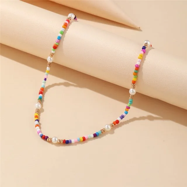 17KM Bohemian Colorful Bead Shell Necklace for Women Summer Short Beaded Collar Clavicle Choker Necklace Female Jewelry