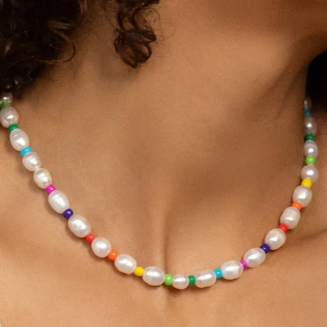 17KM Bohemian Colorful Bead Shell Necklace for Women Summer Short Beaded Collar Clavicle Choker Necklace Female Jewelry