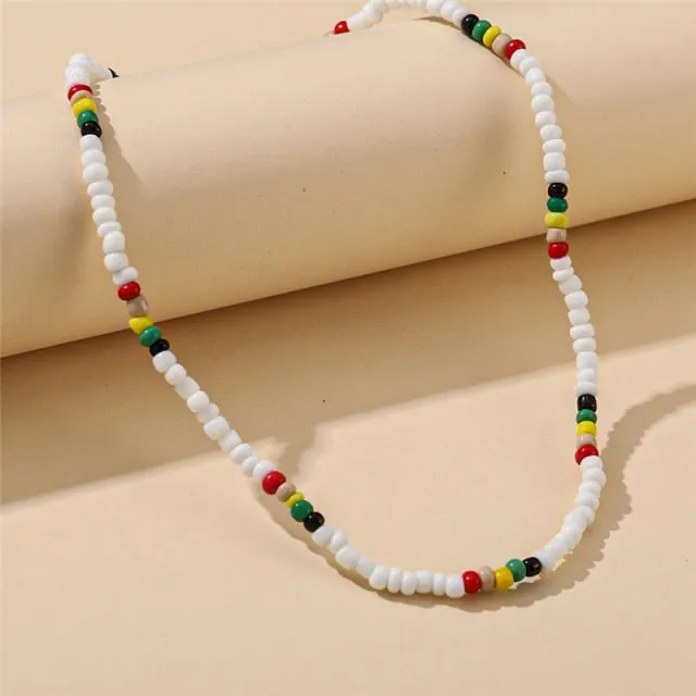 17KM Bohemian Colorful Bead Shell Necklace for Women Summer Short Beaded Collar Clavicle Choker Necklace Female Jewelry