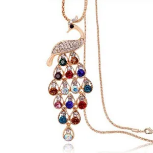 2020 New Peacock Long Colorful Crystal Necklaces & Pendants Romantic Couples Gifts Jewelry