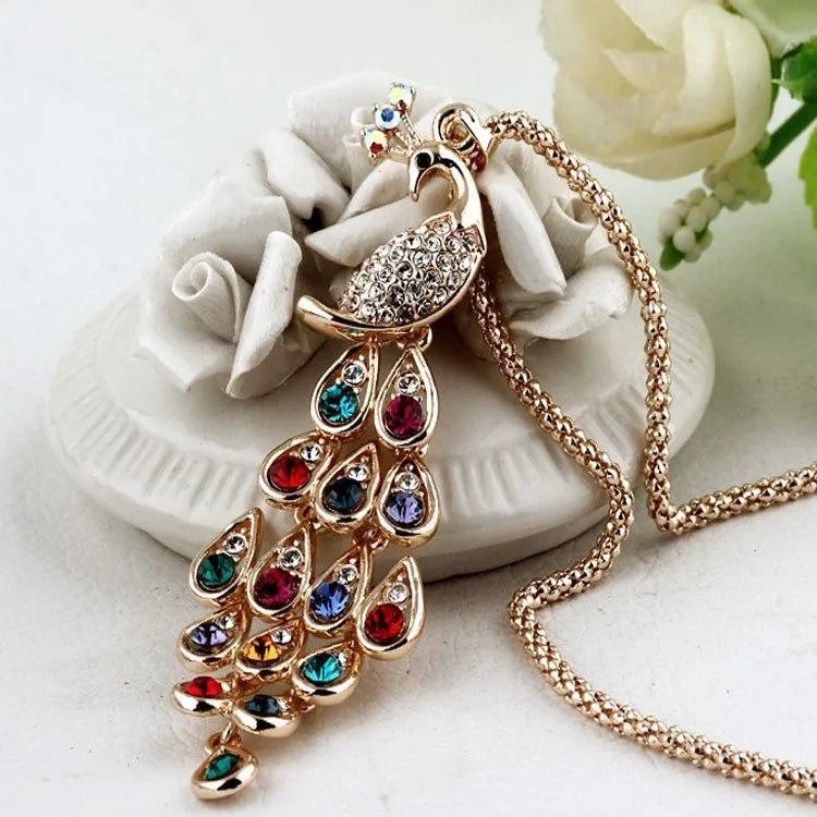 2020 New Peacock Long Colorful Crystal Necklaces & Pendants Romantic Couples Gifts Jewelry