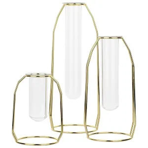 3 Piece Modern Metal Glass Test Tube Bud Vases