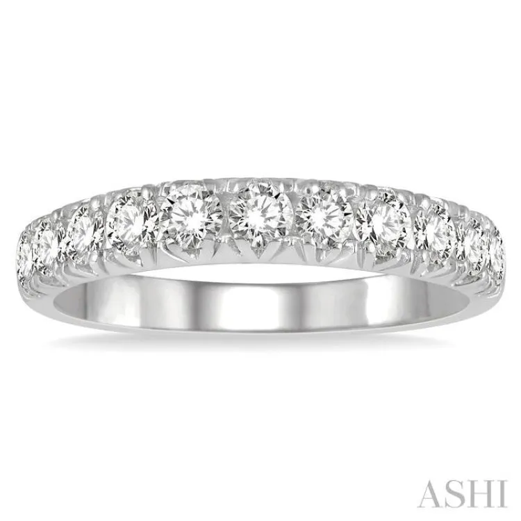 3/4 ctw 11 Stone Round Cut Diamond Wedding Band in 14K White Gold