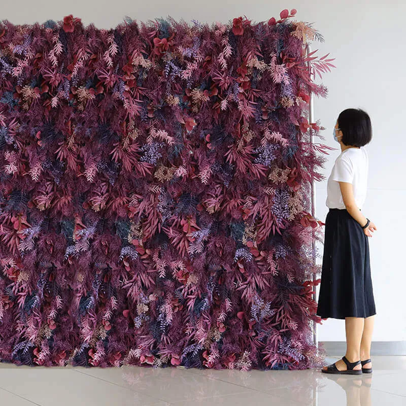 3D Purple Boho Wedding Decor Faux Spruce Leaf Flower Wall Backdrop