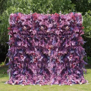 3D Purple Boho Wedding Decor Faux Spruce Leaf Flower Wall Backdrop