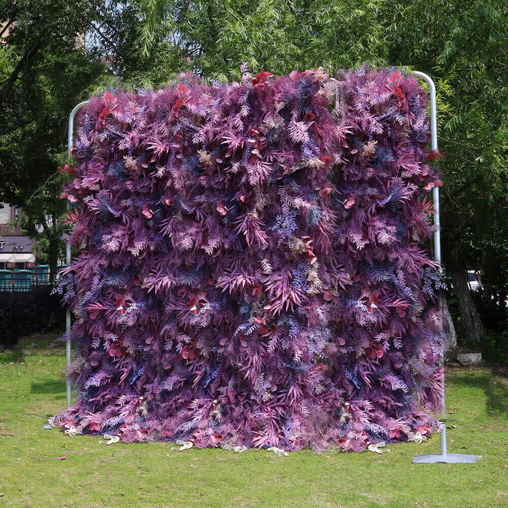 3D Purple Boho Wedding Decor Faux Spruce Leaf Flower Wall Backdrop