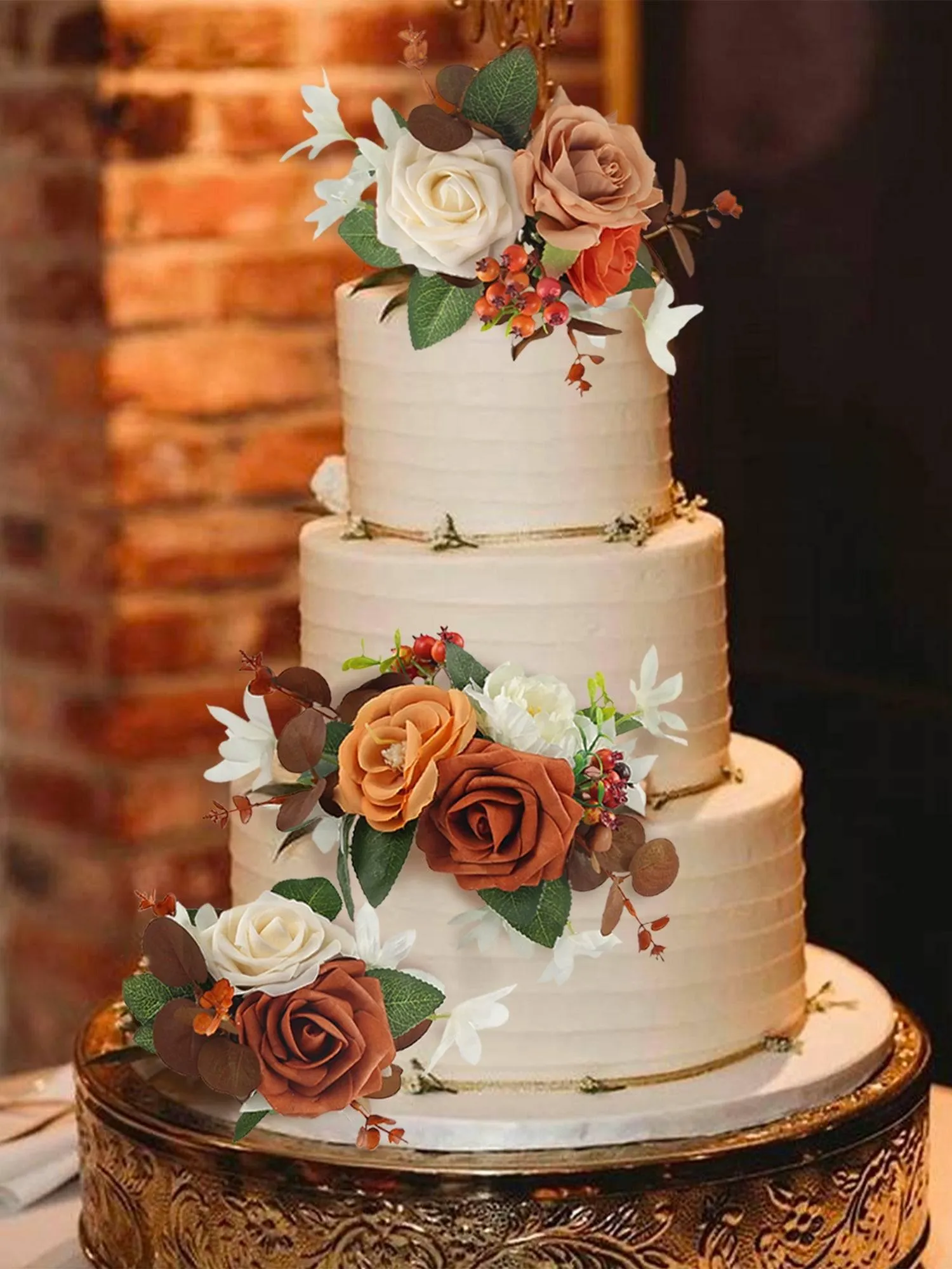 3Pcs Rose & Berries Terracotta Cake Flowers Set