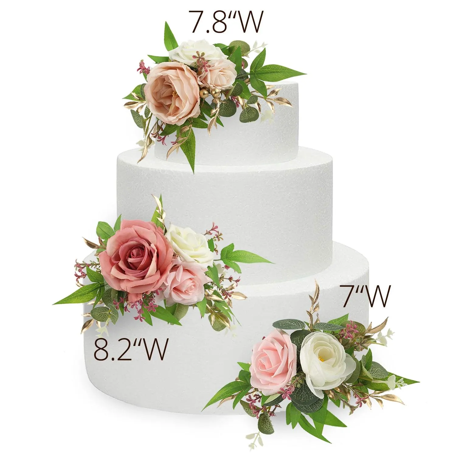 3Pcs Rose Pink Cake Flowers Set