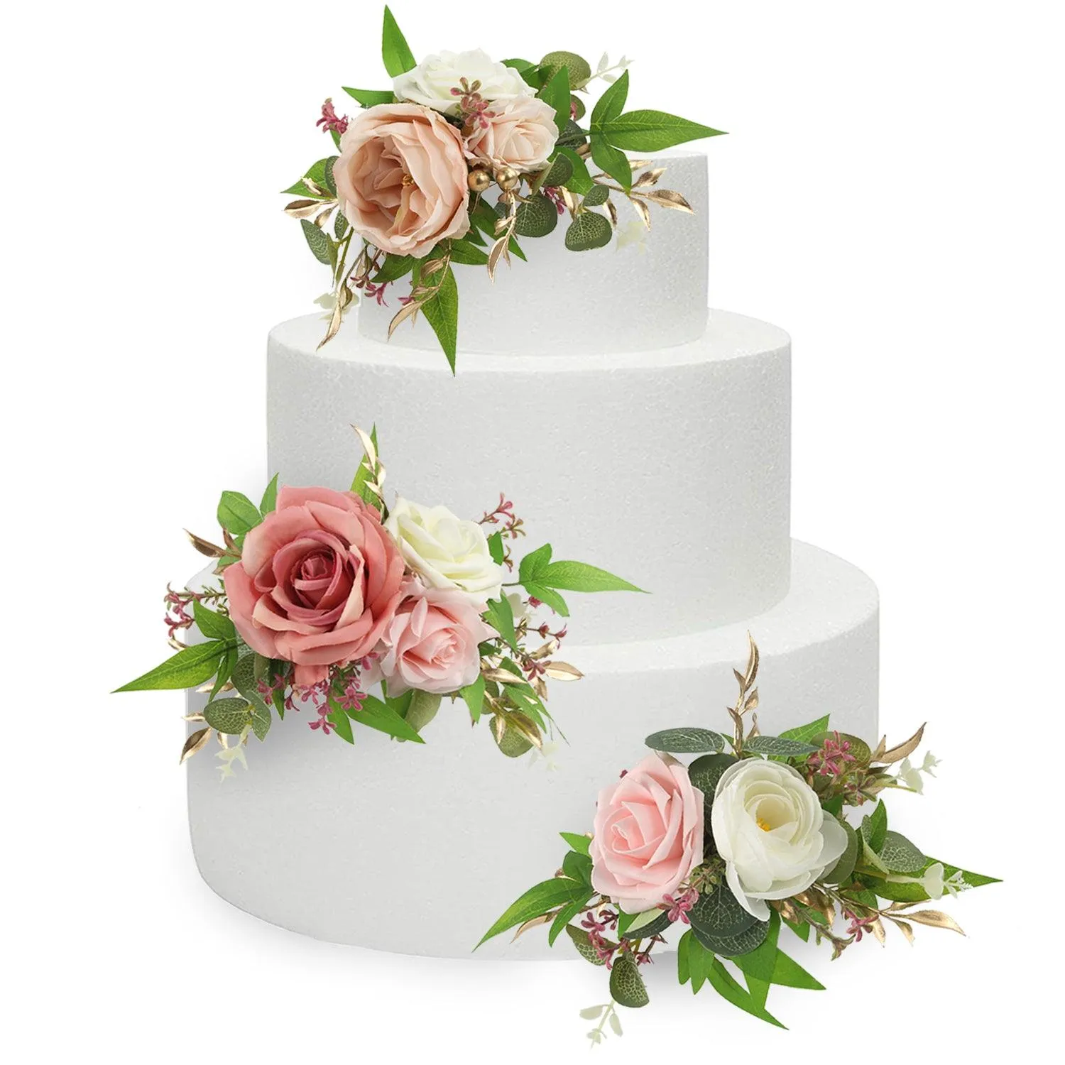 3Pcs Rose Pink Cake Flowers Set