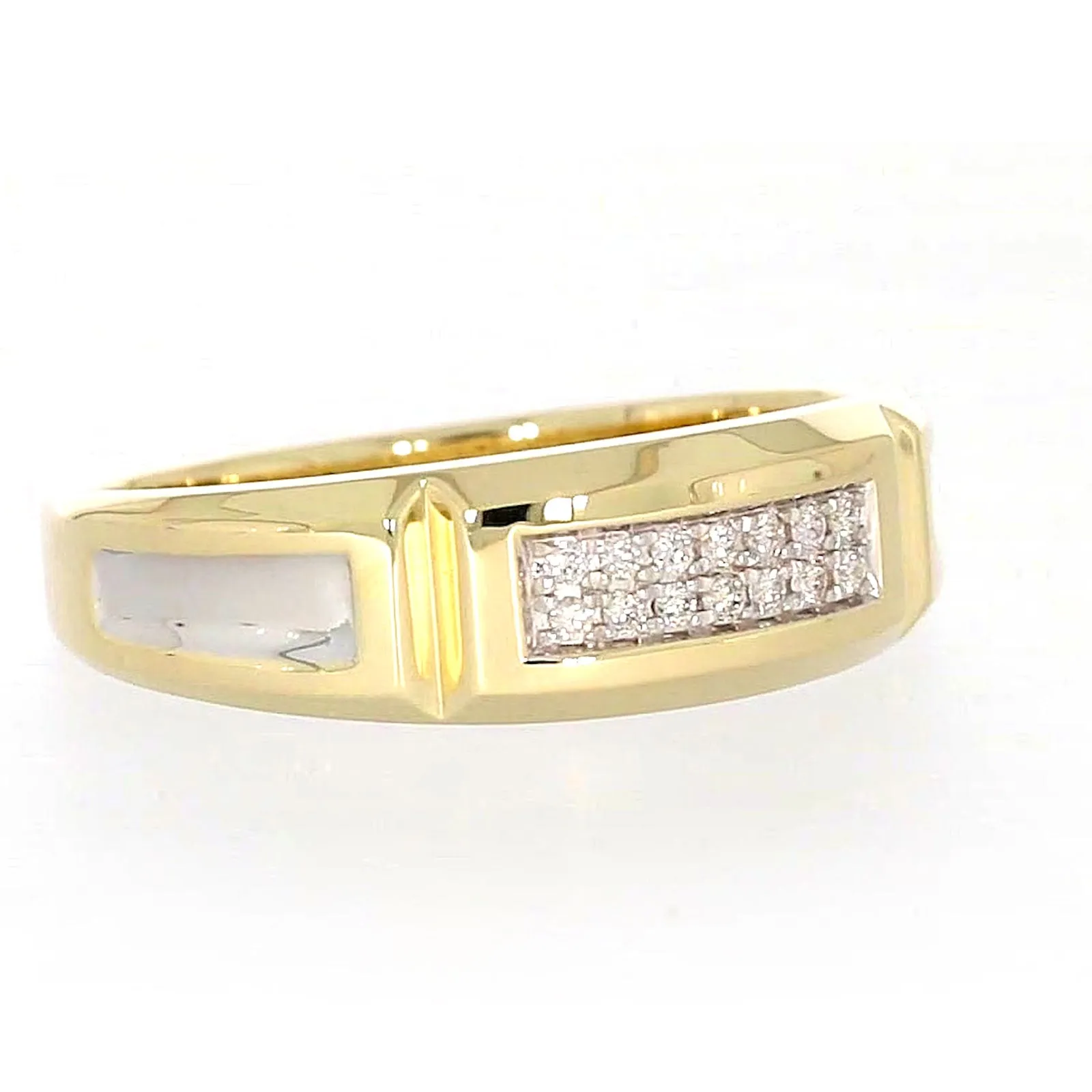 9ct Yellow Gold with 0.10 CARAT tw of Diamonds Double Row Mens Ring