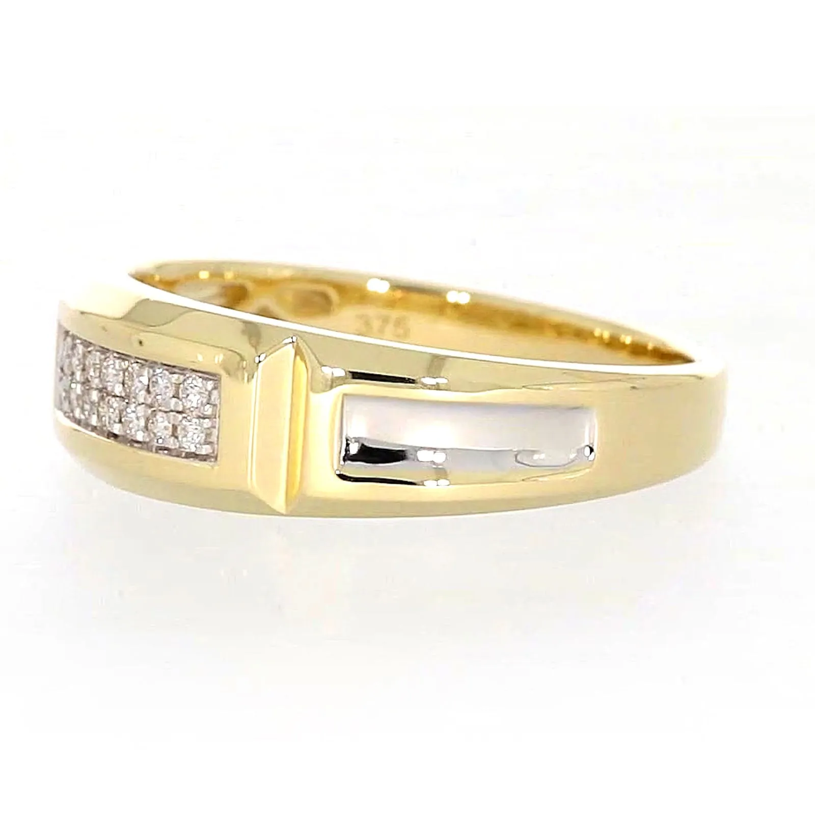 9ct Yellow Gold with 0.10 CARAT tw of Diamonds Double Row Mens Ring