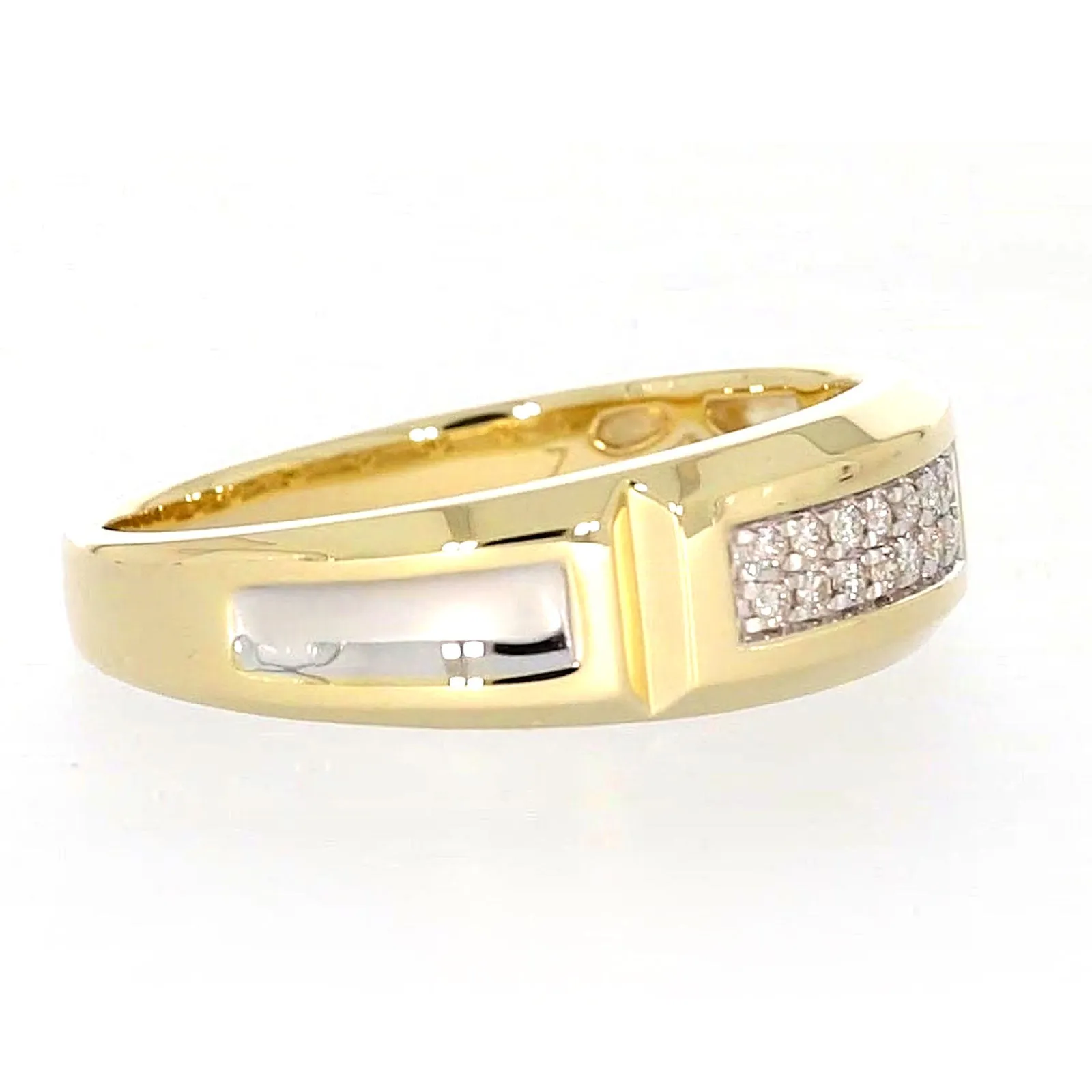 9ct Yellow Gold with 0.10 CARAT tw of Diamonds Double Row Mens Ring