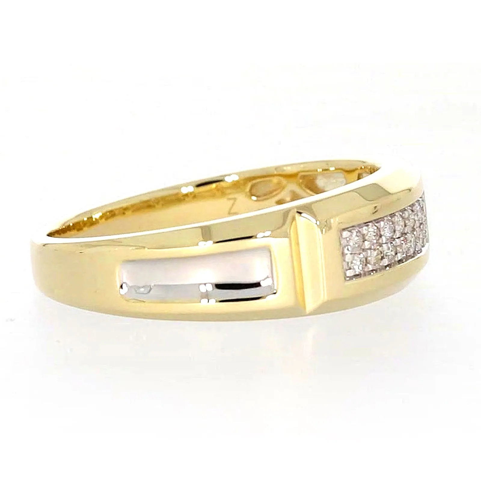 9ct Yellow Gold with 0.10 CARAT tw of Diamonds Double Row Mens Ring