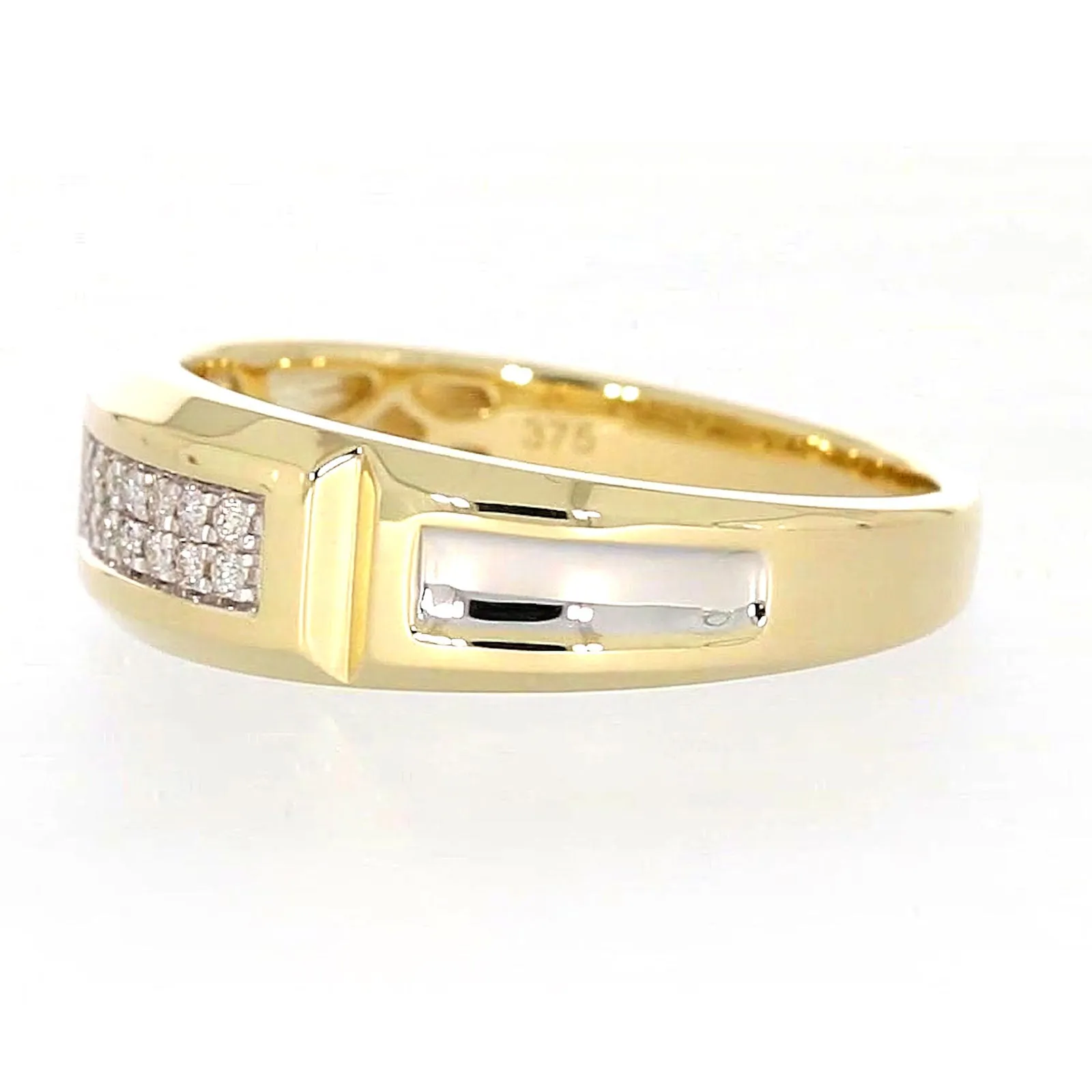 9ct Yellow Gold with 0.10 CARAT tw of Diamonds Double Row Mens Ring