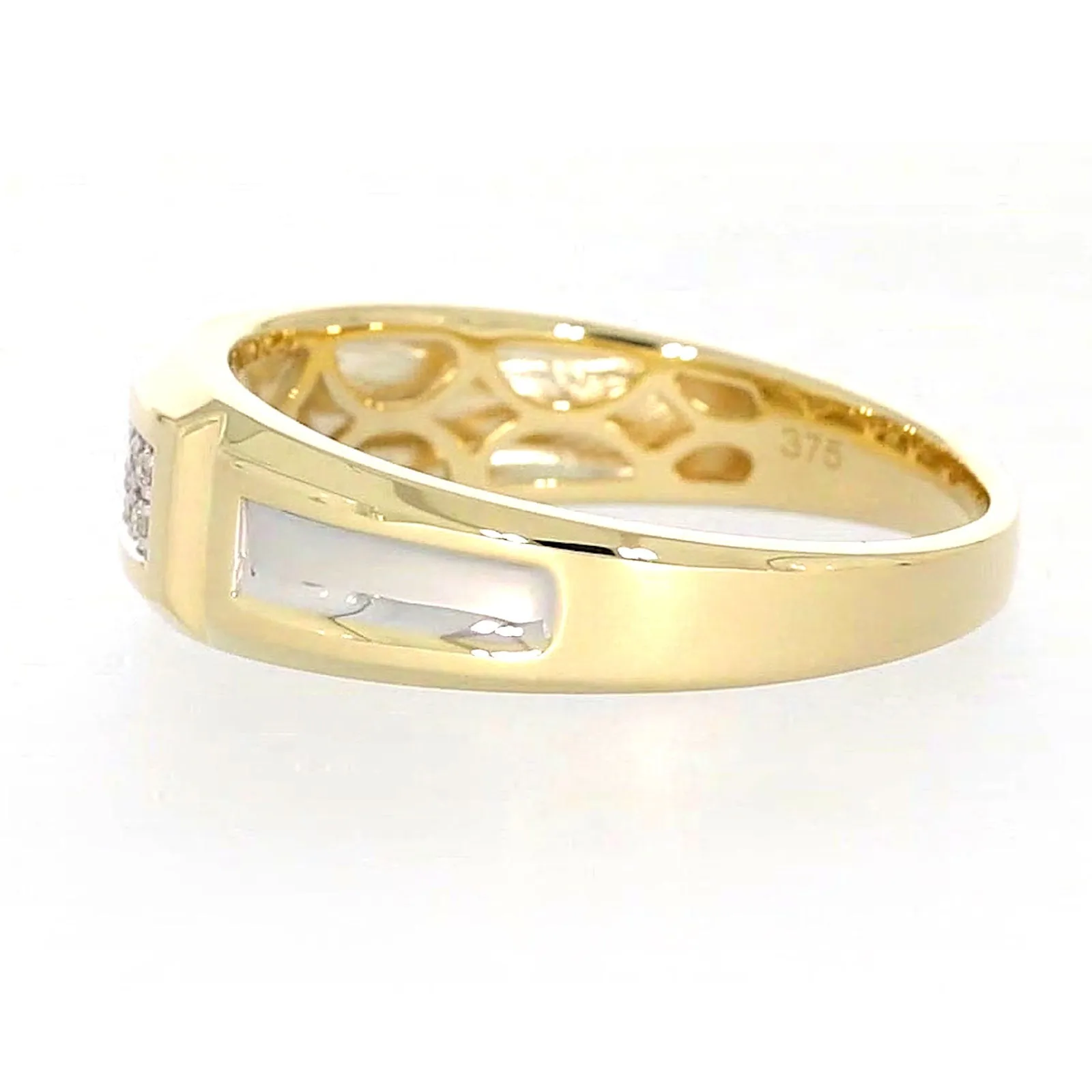 9ct Yellow Gold with 0.10 CARAT tw of Diamonds Double Row Mens Ring