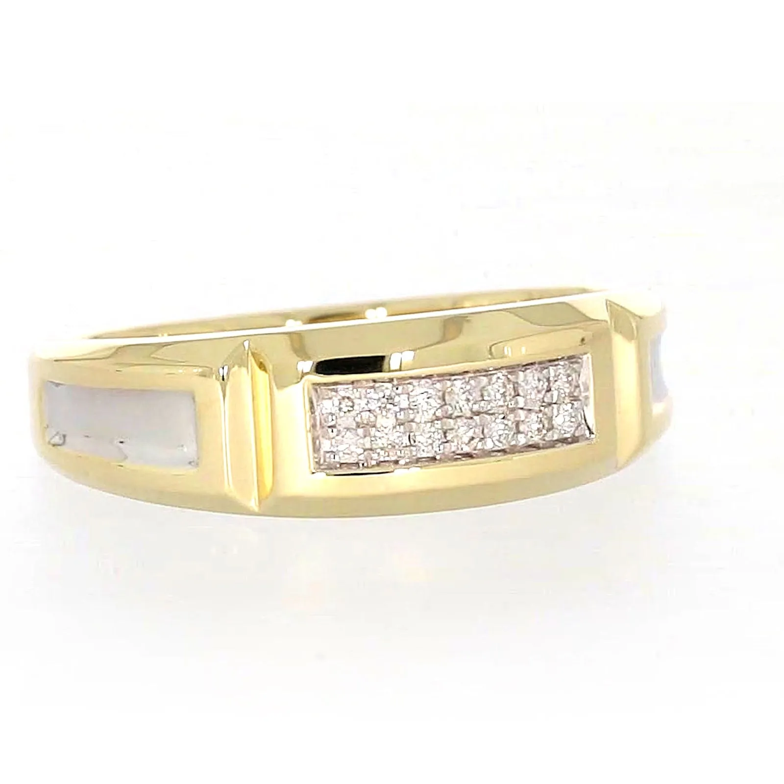 9ct Yellow Gold with 0.10 CARAT tw of Diamonds Double Row Mens Ring