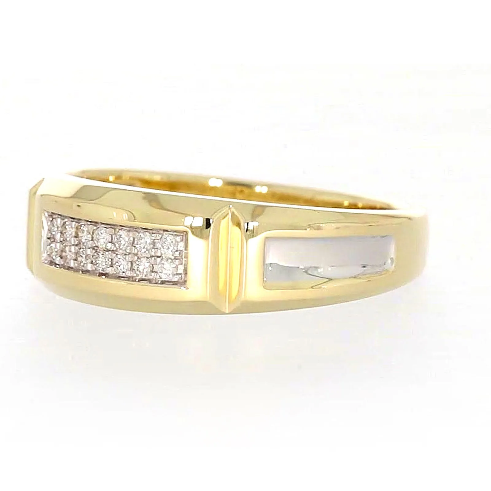 9ct Yellow Gold with 0.10 CARAT tw of Diamonds Double Row Mens Ring