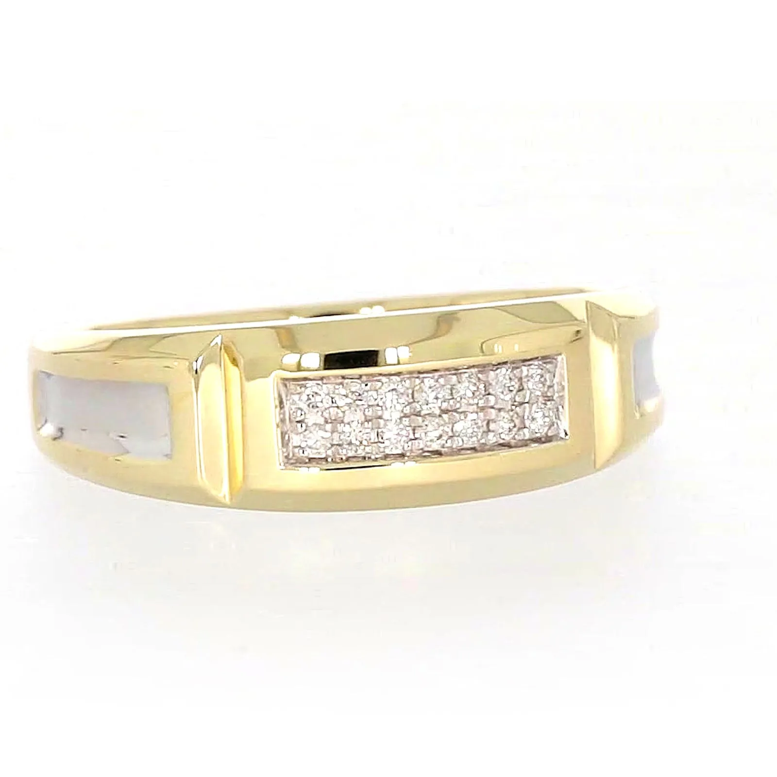 9ct Yellow Gold with 0.10 CARAT tw of Diamonds Double Row Mens Ring