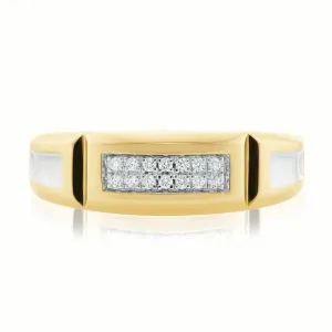 9ct Yellow Gold with 0.10 CARAT tw of Diamonds Double Row Mens Ring