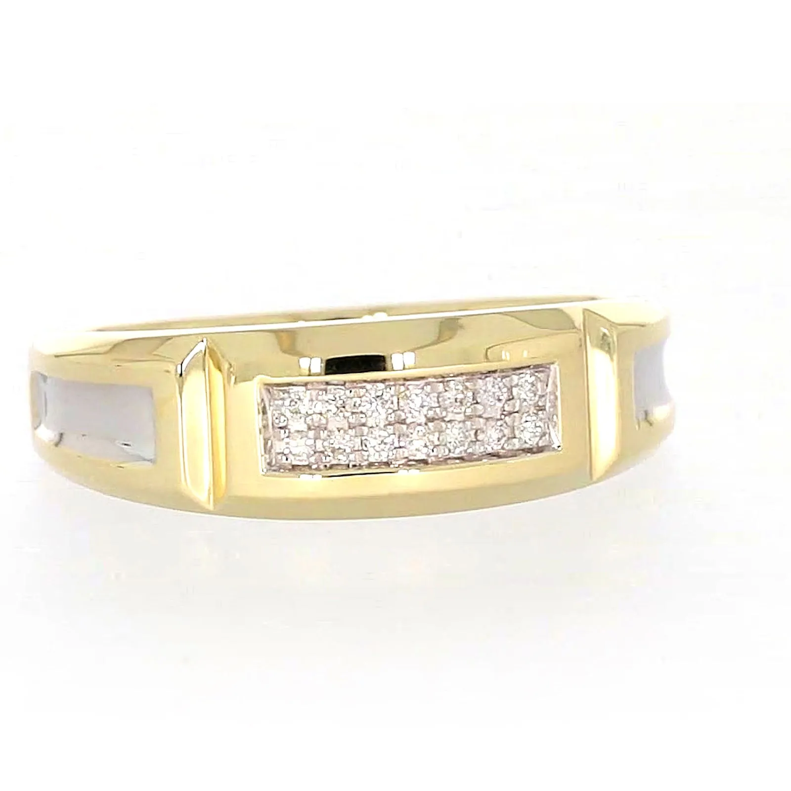 9ct Yellow Gold with 0.10 CARAT tw of Diamonds Double Row Mens Ring