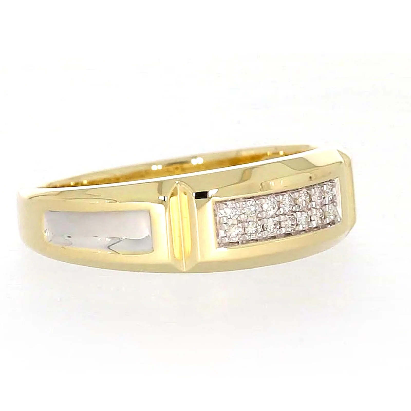 9ct Yellow Gold with 0.10 CARAT tw of Diamonds Double Row Mens Ring