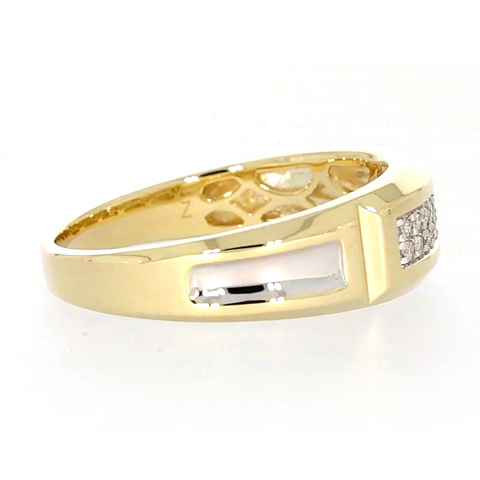 9ct Yellow Gold with 0.10 CARAT tw of Diamonds Double Row Mens Ring