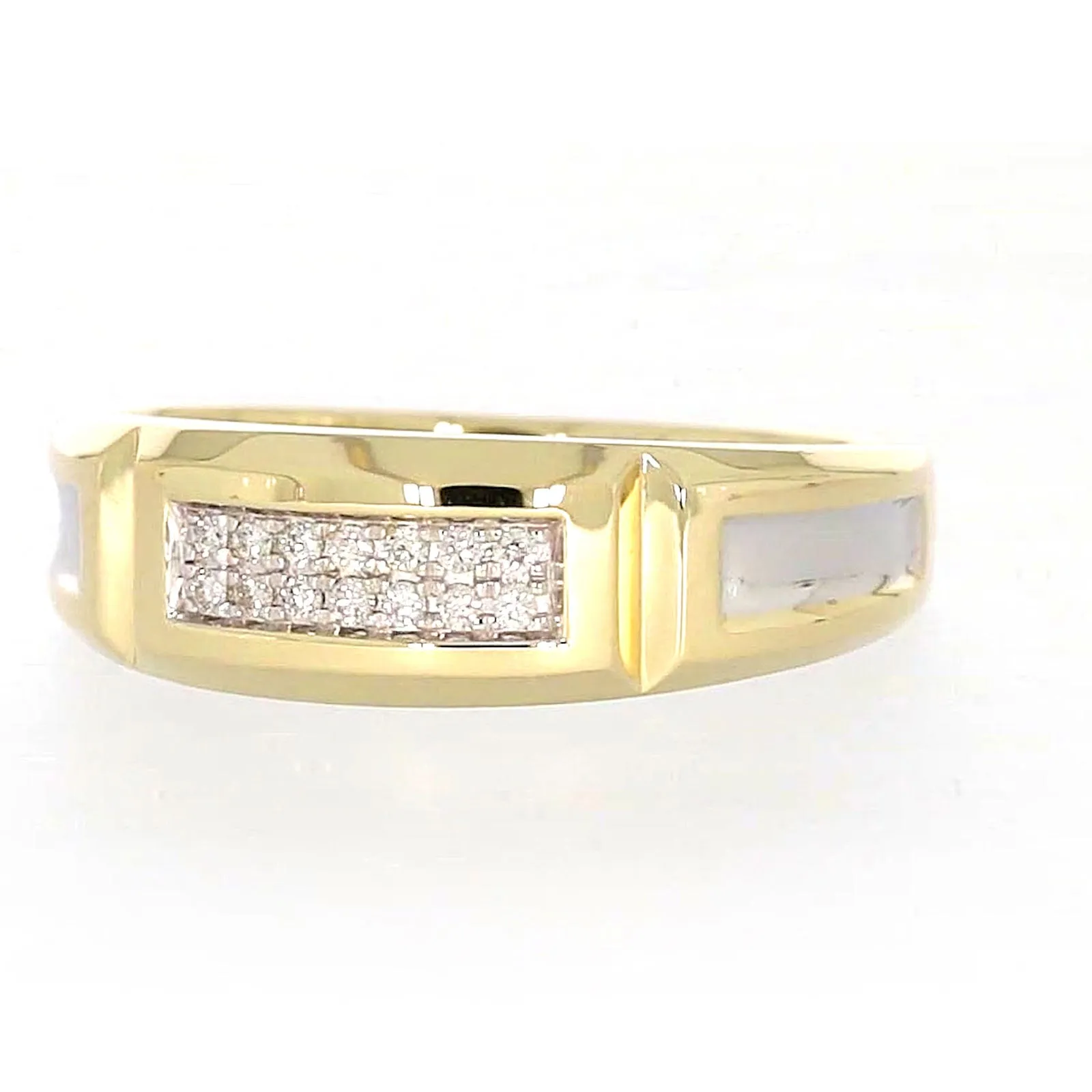 9ct Yellow Gold with 0.10 CARAT tw of Diamonds Double Row Mens Ring