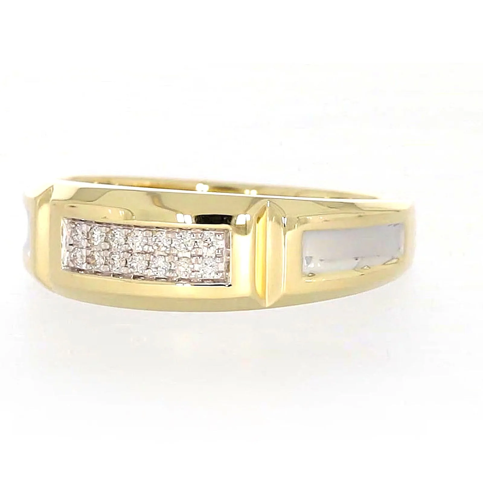 9ct Yellow Gold with 0.10 CARAT tw of Diamonds Double Row Mens Ring