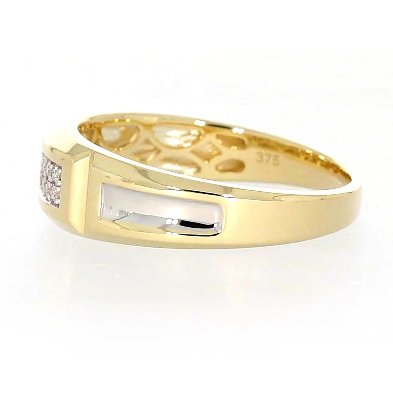 9ct Yellow Gold with 0.10 CARAT tw of Diamonds Double Row Mens Ring