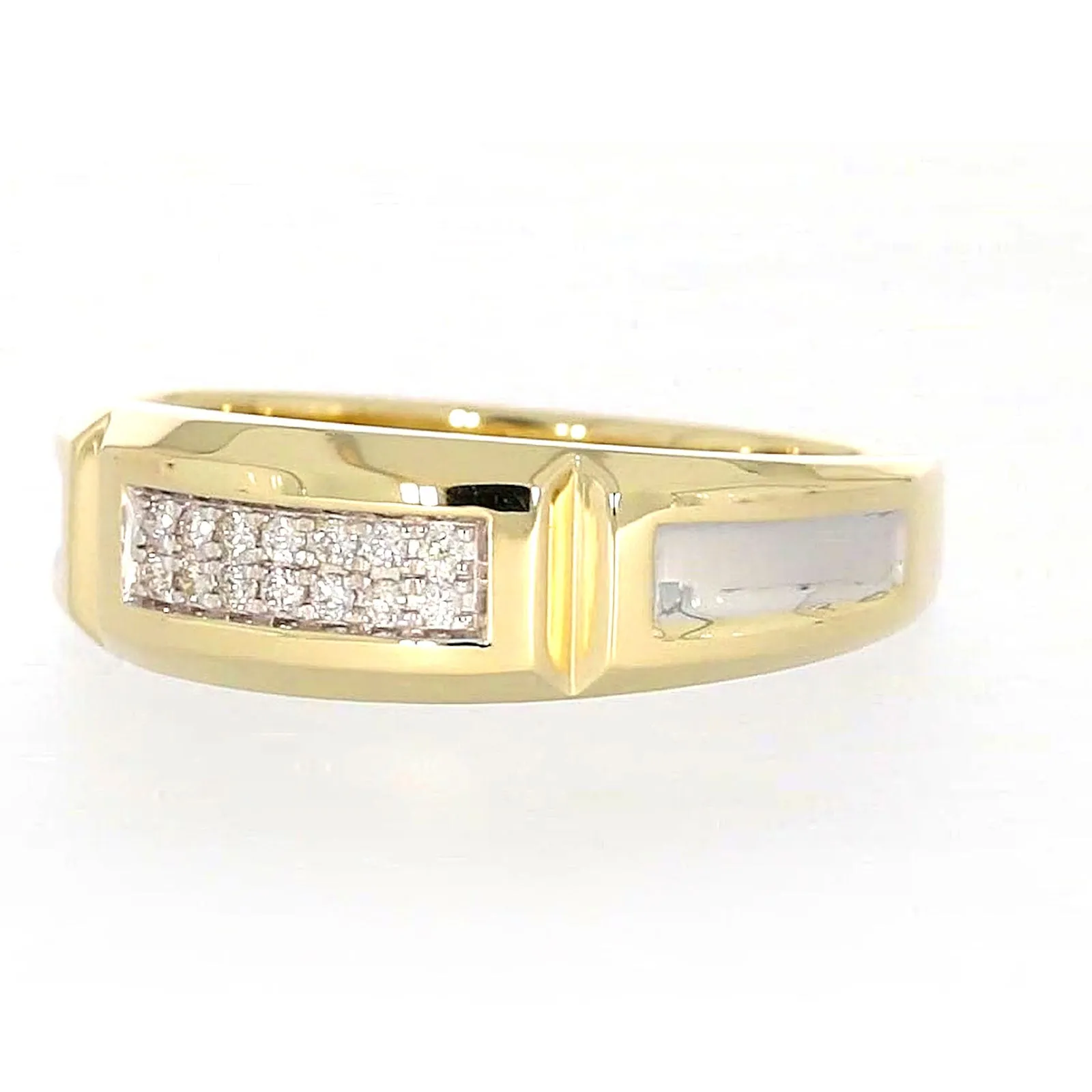 9ct Yellow Gold with 0.10 CARAT tw of Diamonds Double Row Mens Ring