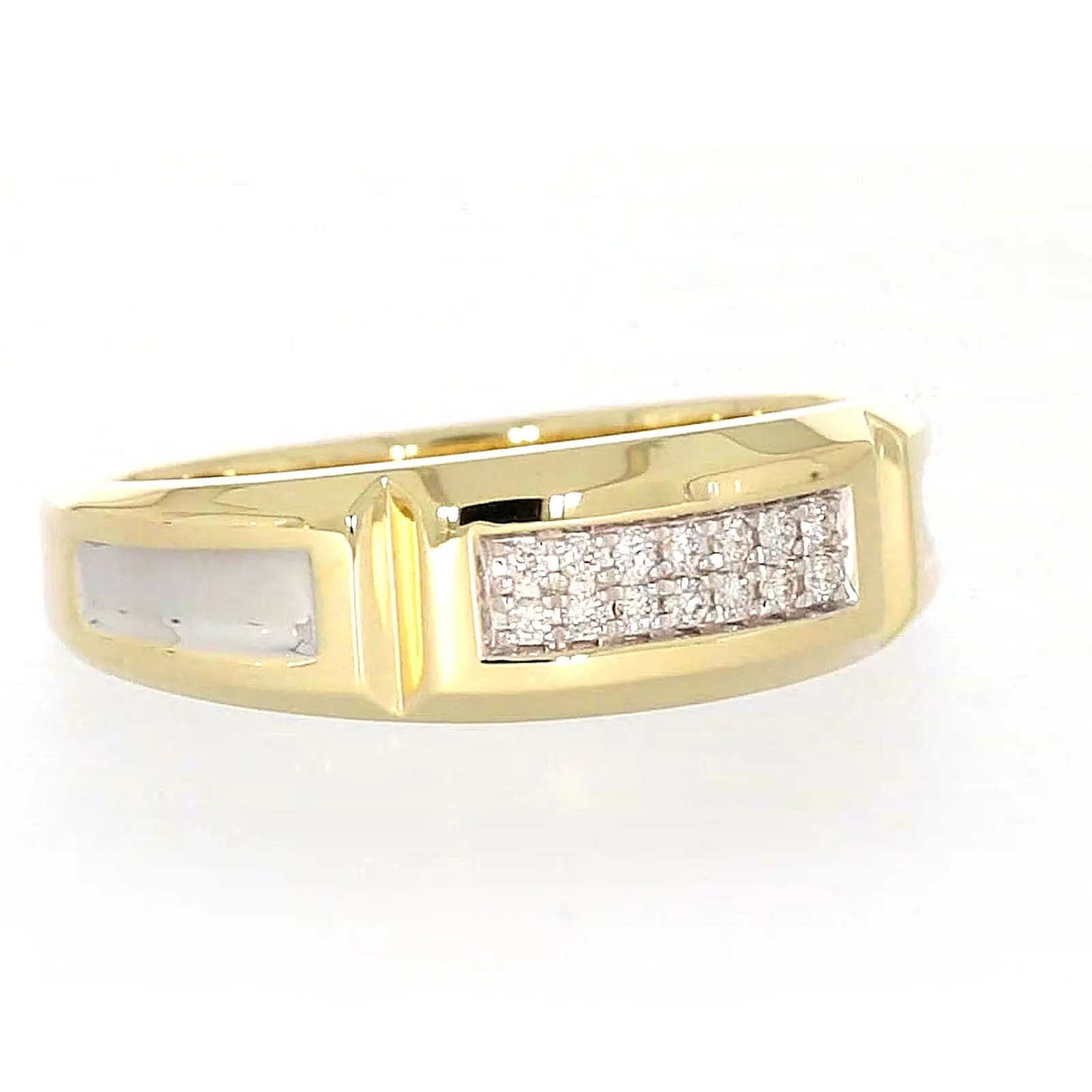 9ct Yellow Gold with 0.10 CARAT tw of Diamonds Double Row Mens Ring