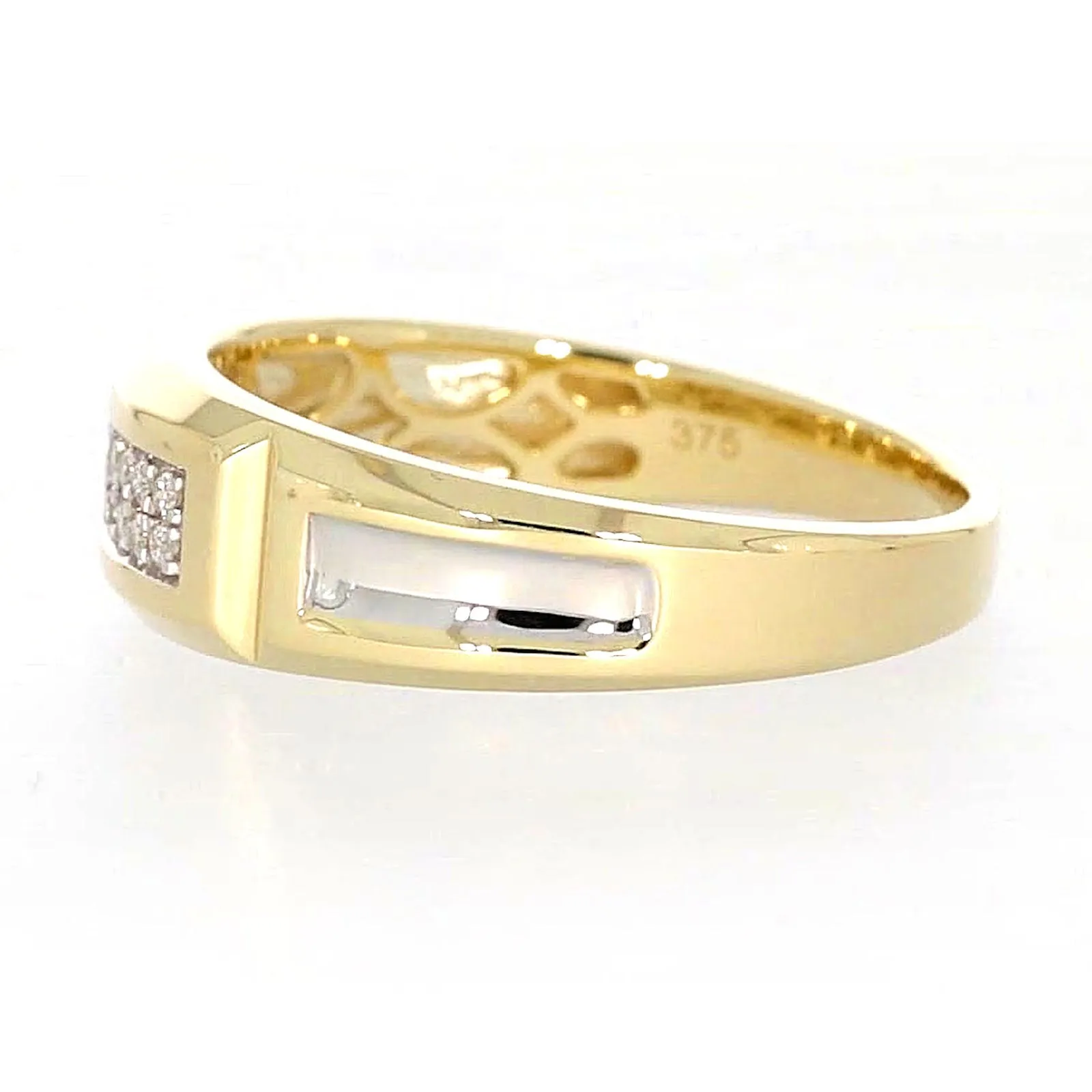 9ct Yellow Gold with 0.10 CARAT tw of Diamonds Double Row Mens Ring