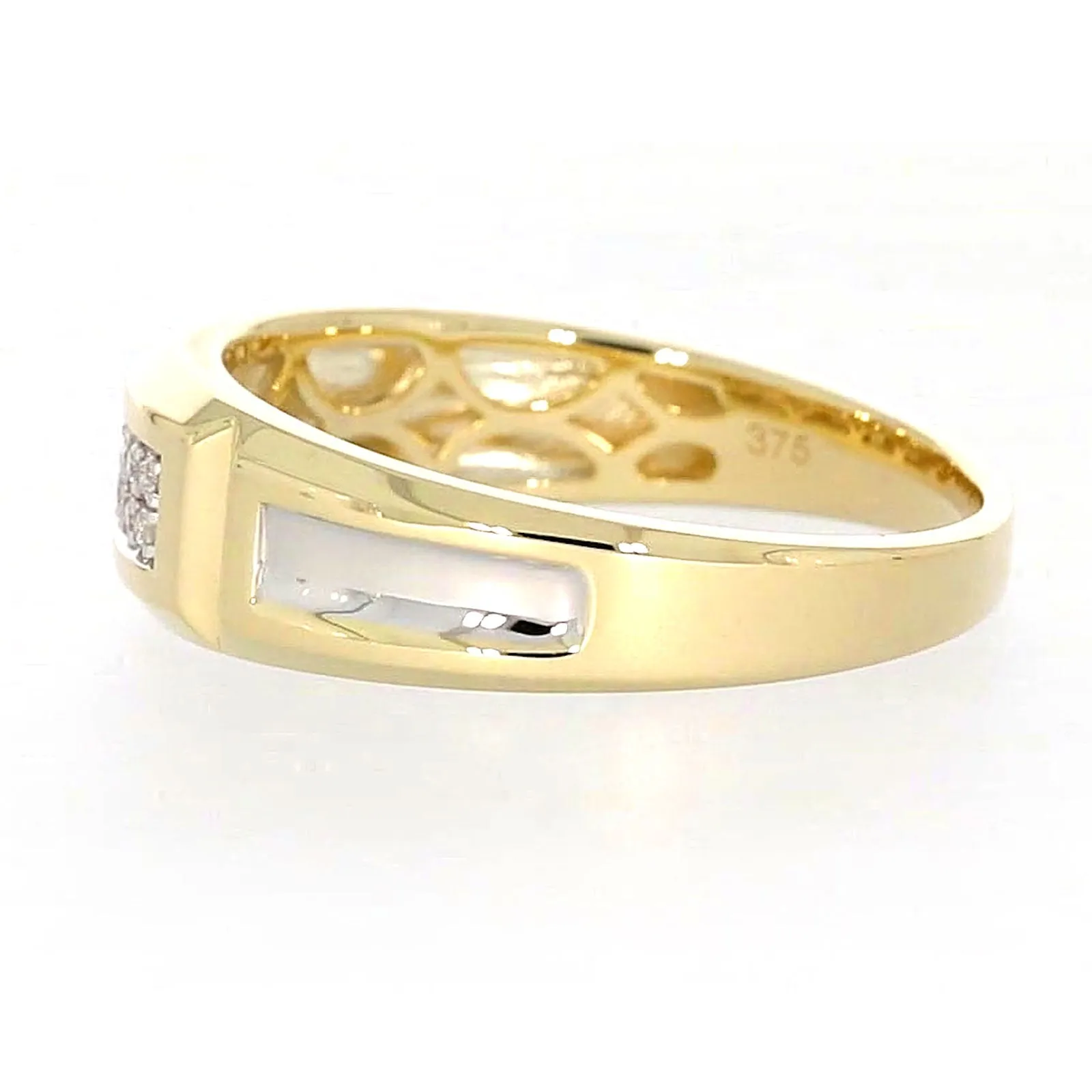 9ct Yellow Gold with 0.10 CARAT tw of Diamonds Double Row Mens Ring