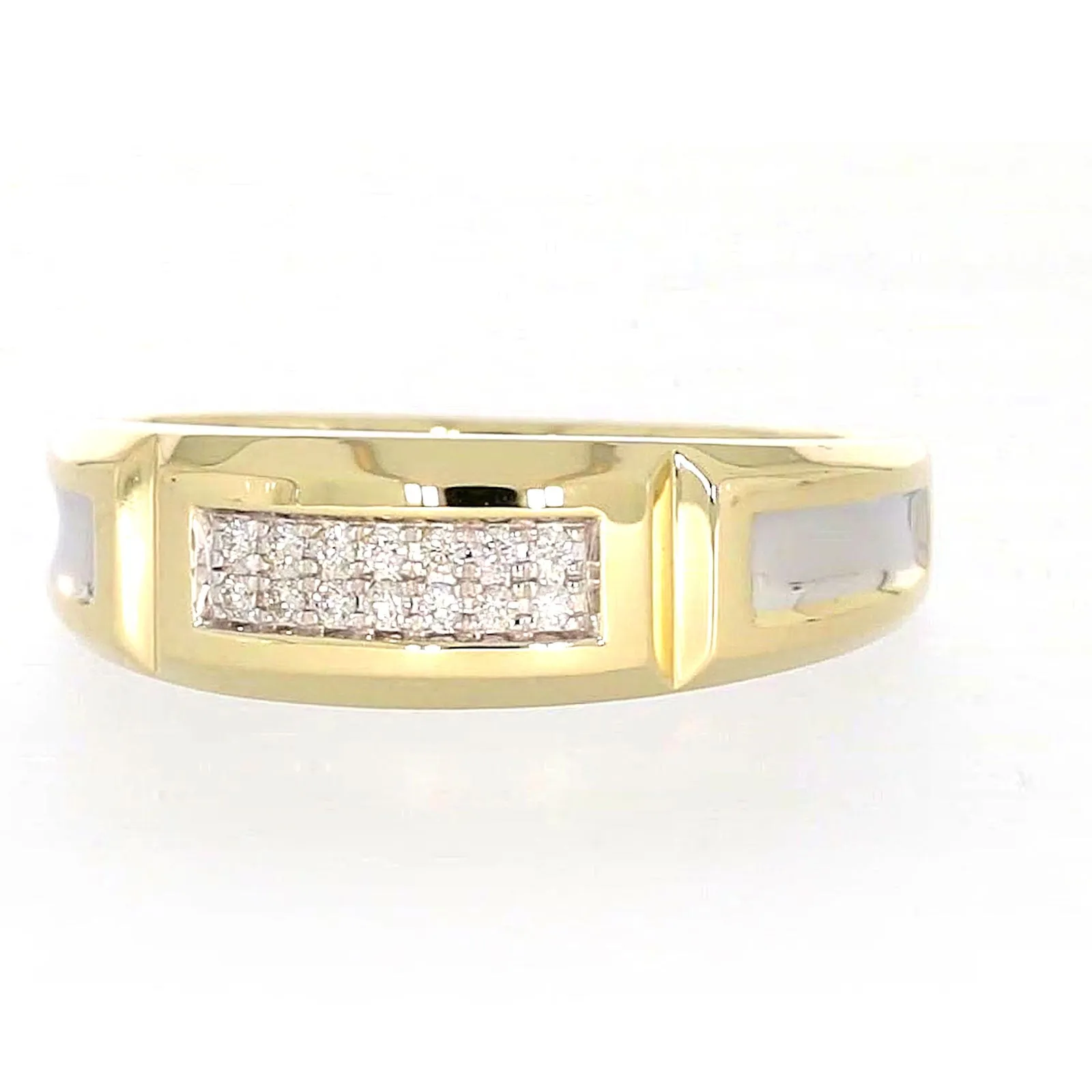 9ct Yellow Gold with 0.10 CARAT tw of Diamonds Double Row Mens Ring