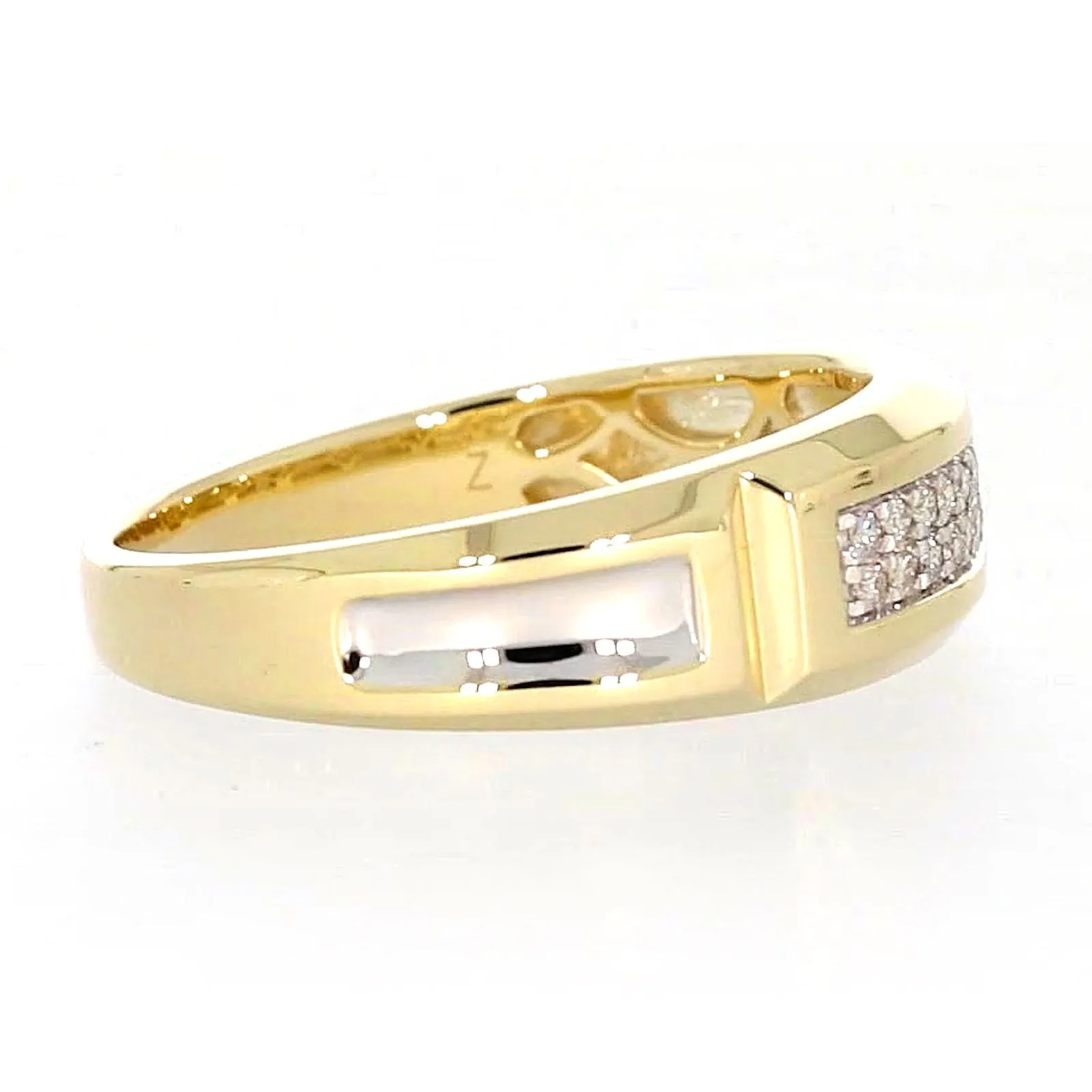 9ct Yellow Gold with 0.10 CARAT tw of Diamonds Double Row Mens Ring