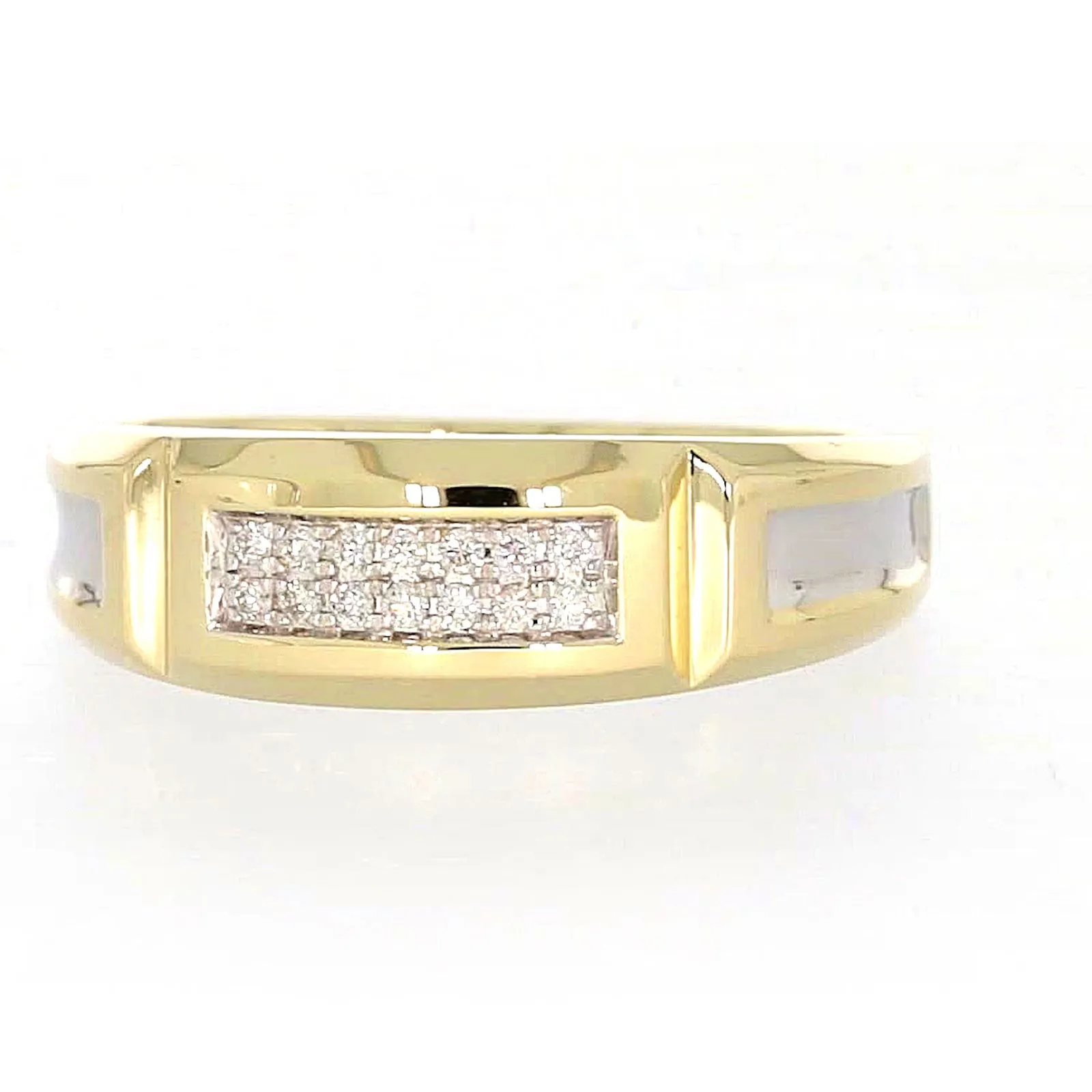 9ct Yellow Gold with 0.10 CARAT tw of Diamonds Double Row Mens Ring